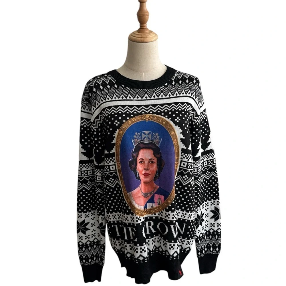 Netflix The Crown Ugly Christmas Sweater Black White Holiday Rare Size Medium